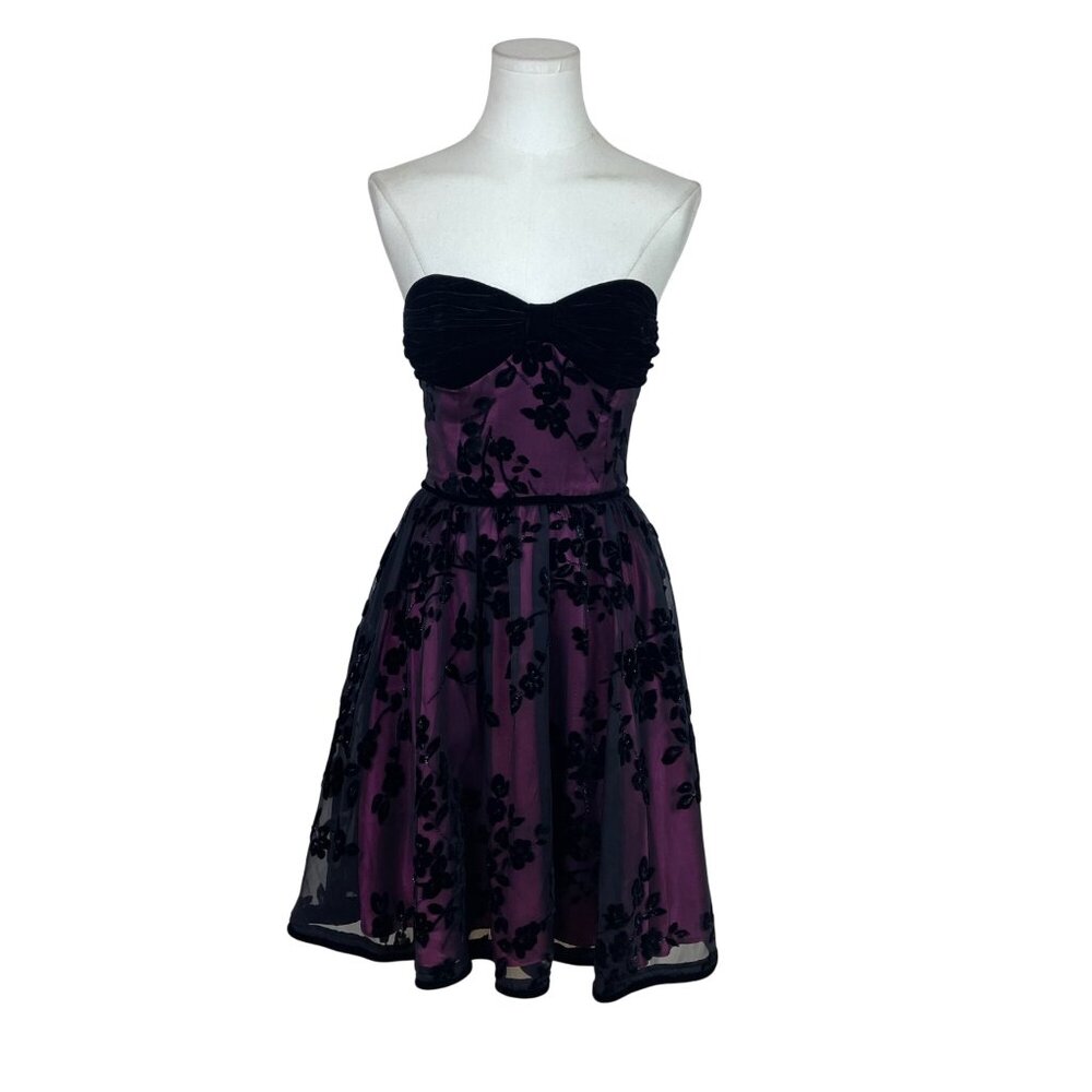 Betsey Johnson Womens Black/Purple Velvet Floral Strapless Evening Dress Size 2